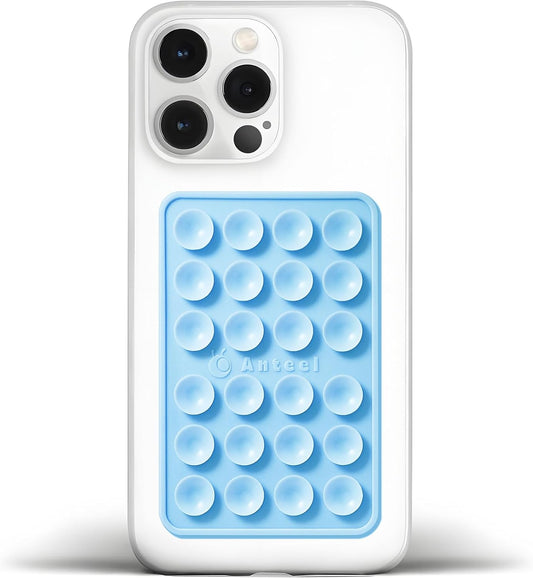 Anteel Medium-Sized Silicone Suction Phone Case Adhesive Mount, Enhanced Suction Power and Upgraded Thickened Sticky Phone Grip, Durable, Hands-Free Sticky Phone Holder, 2.28"x3.46" (Baby Blue)