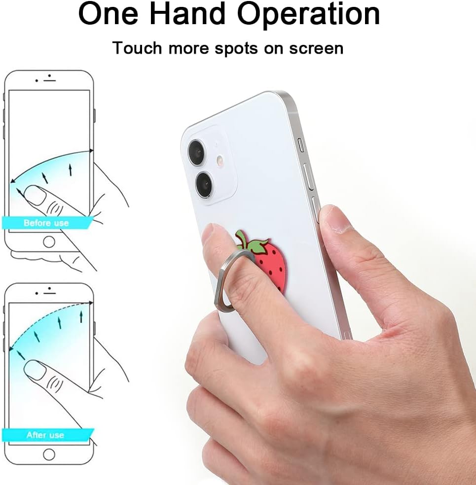 Bonoma Cute Phone Ring Holder with Strawberry Design, 3 Pack Universal Finger Ring Stand Grip Kickstand Ring, 360° Rotation Universal Stylish Stand Compatible with All Smartphones