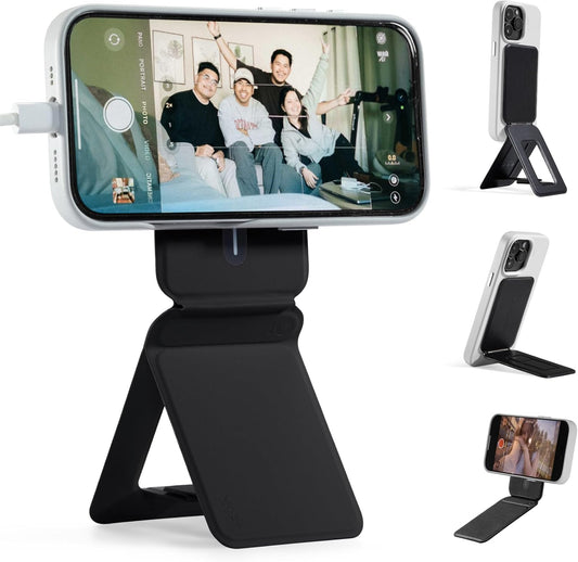 MOFT Phone Tripod Stand Selfie Stick for iPhone, Multi-Angles iPhone Stand, Lightweight & Portable Phone Holder, Strong Magnets, MOVAS Vegan Leather, Travel Essentials, Jet Black (Without Card Slot)