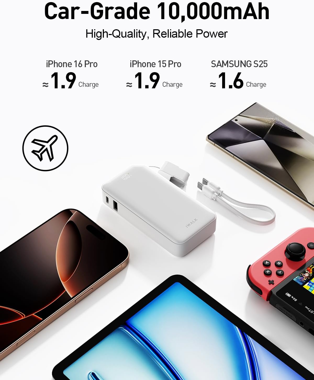 iWALK Portable Charger, Ultra Small 10,000mAh 30W PD Power Bank, USB C in&Out Fast Charging Battery Pack with Stand, Travel Essential Phone Powerbank for iPhone 16/15 Pro Max, Samsung S25/S24 Series