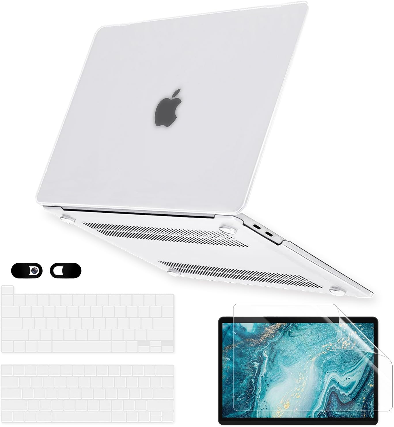 Frost Case for MacBook Pro 13 inch M2 M1 A2338 A2289 A2251 A2159 A1989 A1706 2023-2016 Release with Touch ID, 6 in 1 Plastic Hard Shell&Keyboard Cover&Screen Protector&Webcam Cover,Matt Clear