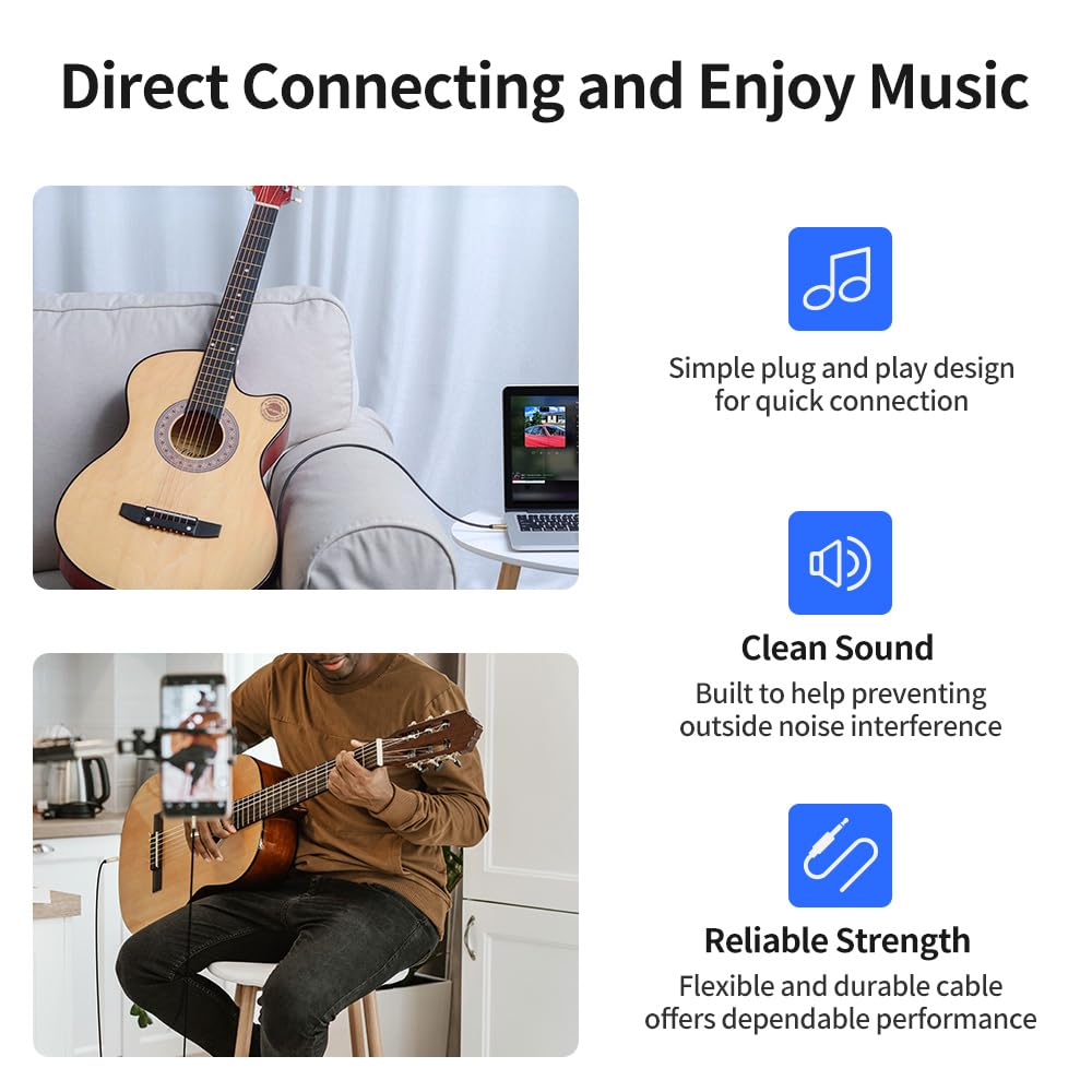 3.5mm to 1/4 Stereo Audio Cable 16 Feet /5M, 1/8" to 6.35mm 1/4" TRS Male Aux Cord Double Shielded with Braiding for Guitar, Amplifiers, PC, Home Theater, Speaker, etc.