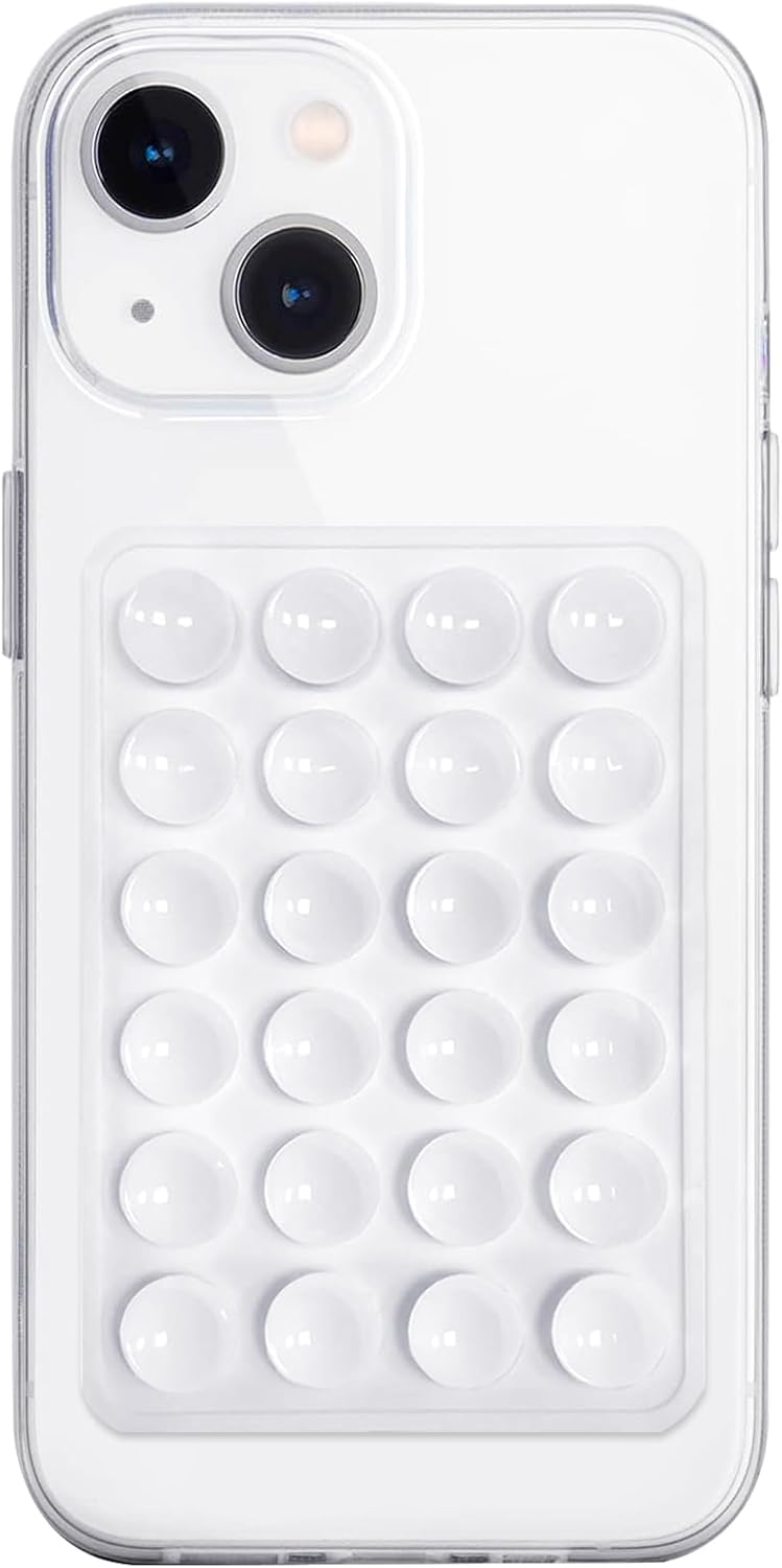 Silicone Suction Phone Case Mount, Non Slip Sticky Phone Grip for Cellphone, Silicon Adhesive Suction Cup Phone Mount, Strong Grip Holder for Selfies and Videos (White)