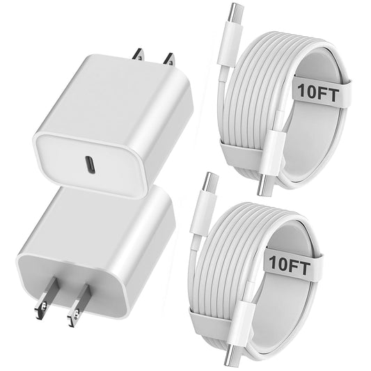 iPhone 16 15 Charger Fast Charging, 2Pack 10FT Extra Long USB-C to C Cable Cord with 20W Apple iPad USB C Fast Charger USB C Wall Charger Block for iPhone 16/16 Plus/16 Pro/16 ProMax/15/15 ProMax/iPad