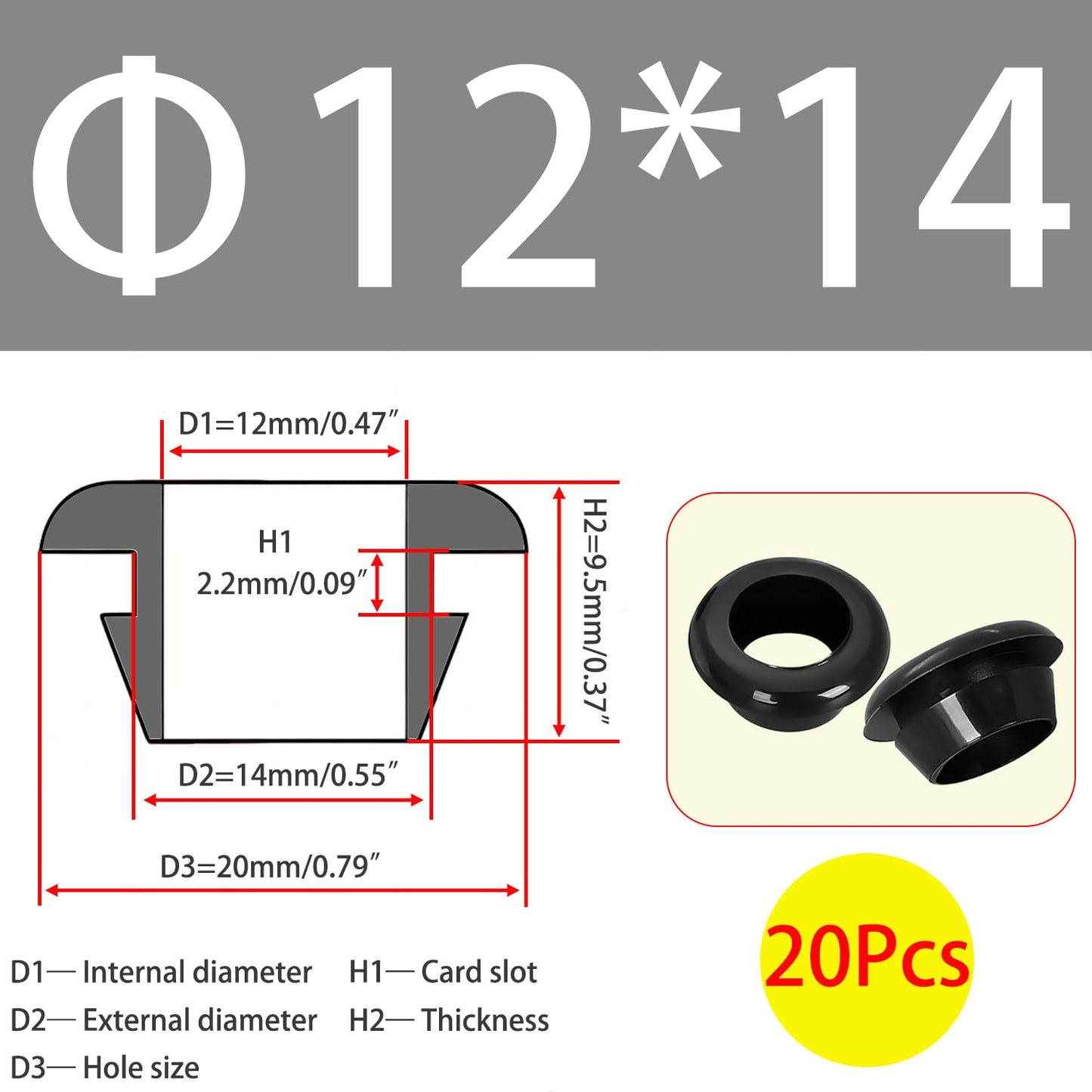 Qrity 20 PCS Rubber Grommets Cable Railing, Car Grommet, Cable Railing Protective Sleeves for Metal Posts, ID 12mm Mount Dia 14mm