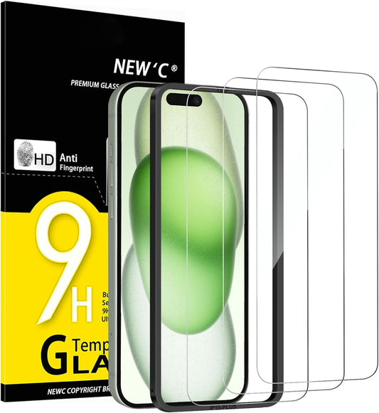 NEW'C 3 Pack Designed for iPhone 16 Plus,15 Plus Screen Protector (6.7 inches),Enhanced Tempered Glass Protection with easy installation tool included,Ultra Resistant