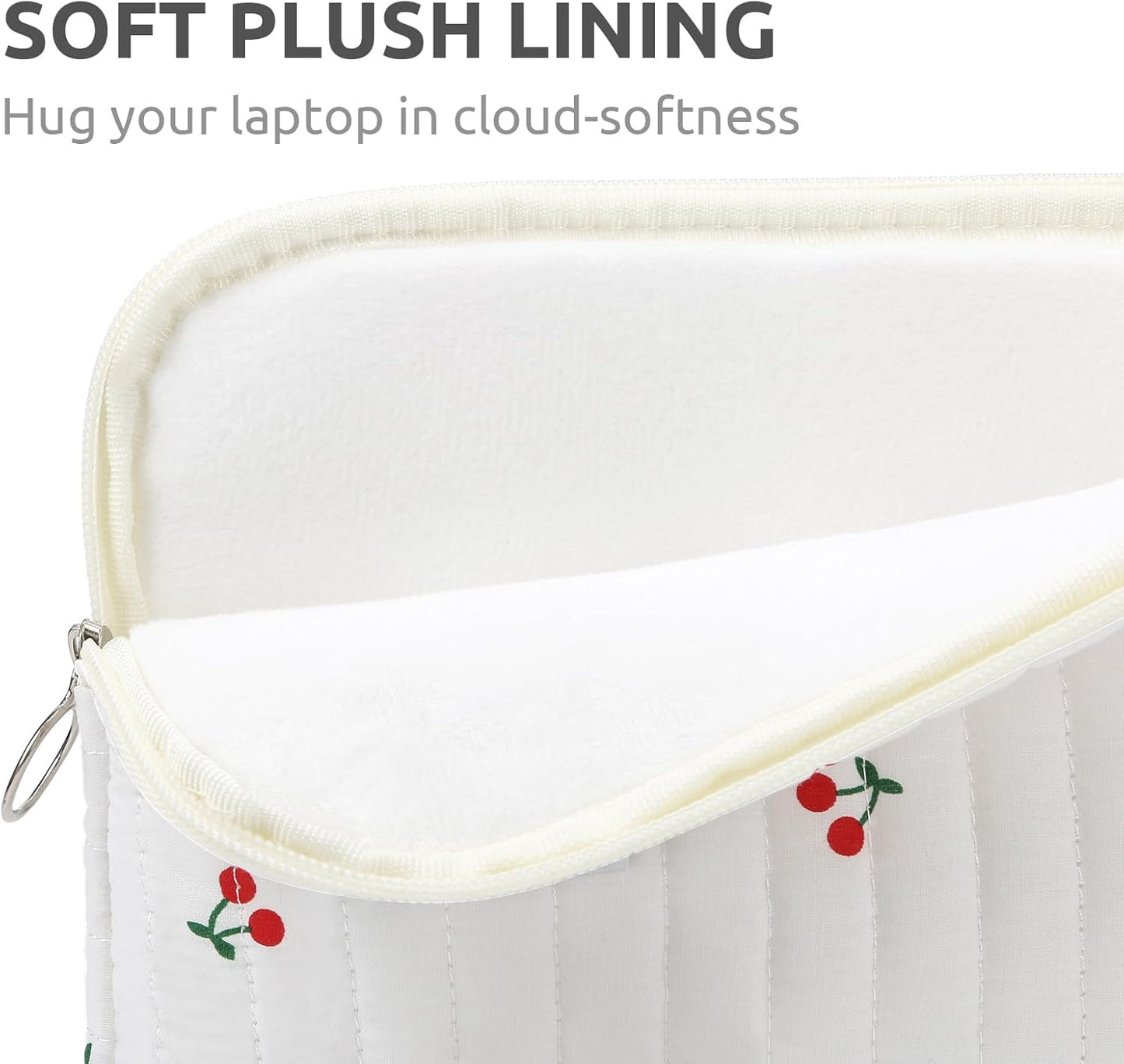 Puffy Laptop Sleeve 13-15.6 Inch Cute Quilted Laptop Protective Case Padded Floral Computer Sleeve for MacBook (B-Cherry, 13 Inch)