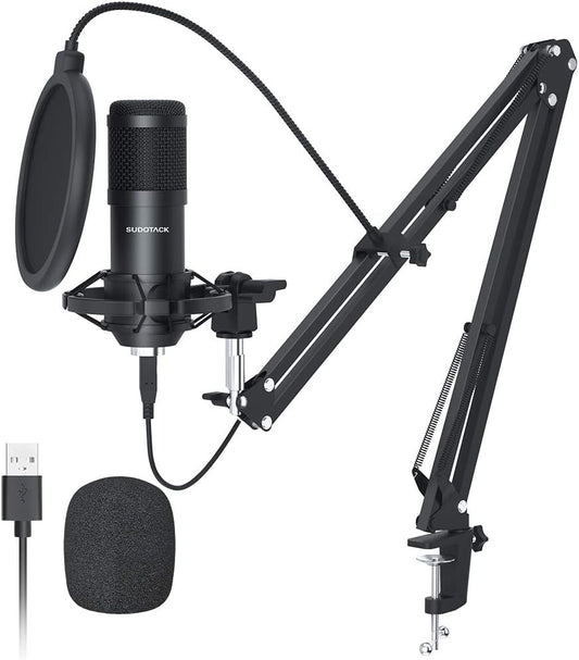 SUDOTACK USB Condenser Podcast Microphone for PC: Studio Microphone Kit with 192KHz/24bit Professional Sound Chipset Cardioid for Recording, Streaming, Gaming, Voice-Over, YouTube, Skype, Twitch