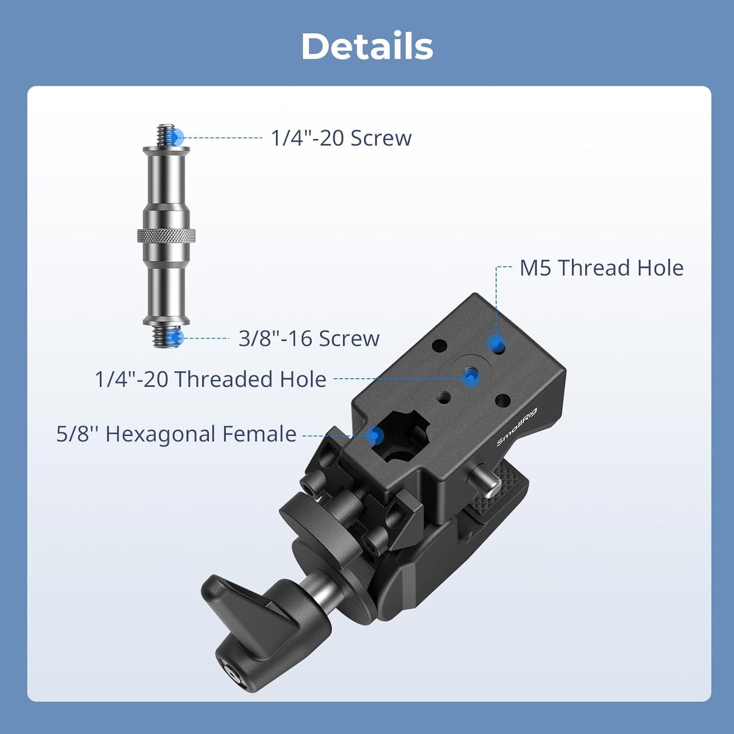 SmallRig Super Clamp Kit 2-Pack, Heavy Duty Max Load 33lb /15kg, with a 1/4"-20 & a 3/8"-16 Top Screw on a 5/8" Stud, for Photography Studio Video Camera Lighting, for Round Pipe and Flat Surface 5318