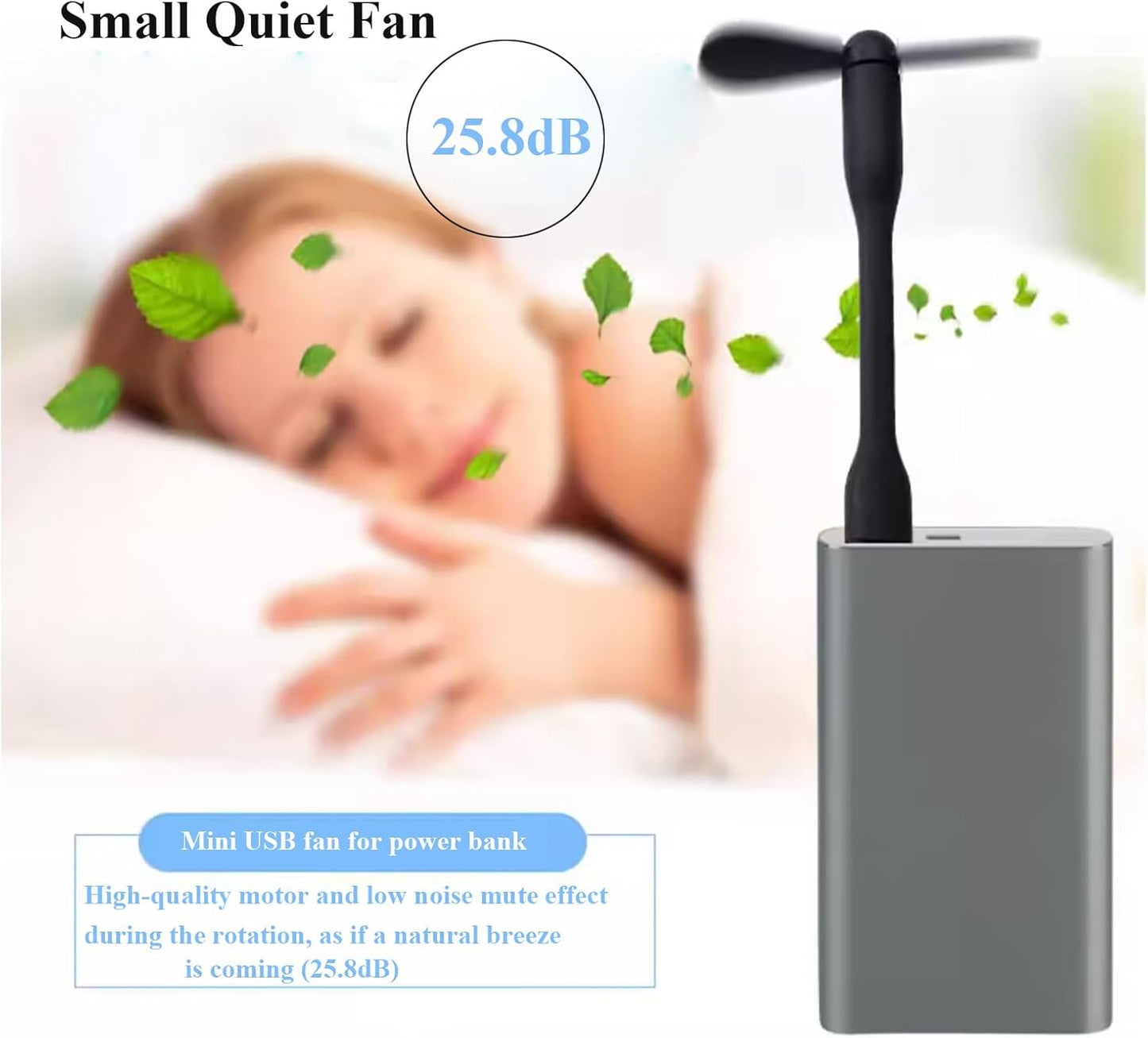 Mini USB Fan, Portable Pocket Fan USB-A Powered Little Cooler, Quiet Operation, for Home Office Car Outdoor Travel- 4 Pack (Black)