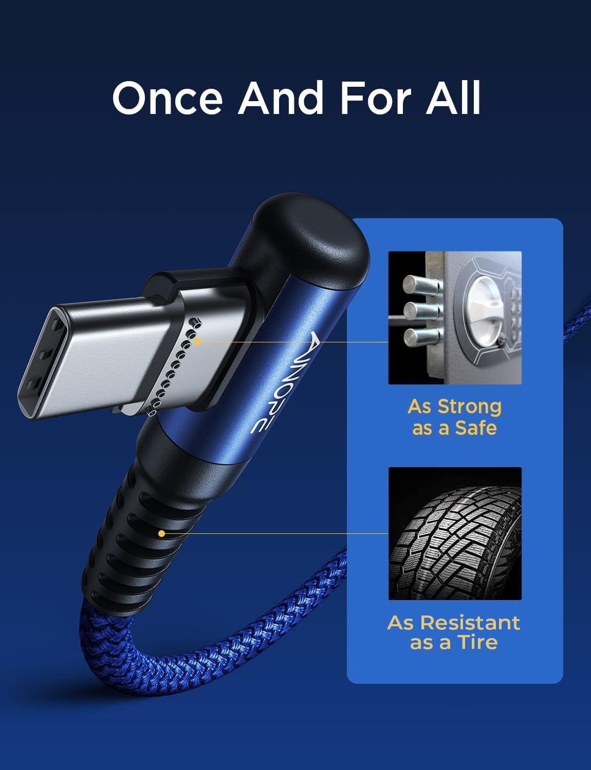 AINOPE USB C Cable 3ft Right Angle, 2-Pack USB to USB C Cable 3ft 3.1A Fast Charging Nylon Braided USB A to USB C Cable Blue Accessories Fit for Galaxy S20 S10 S9 S8 Plus,V30,V20,G6