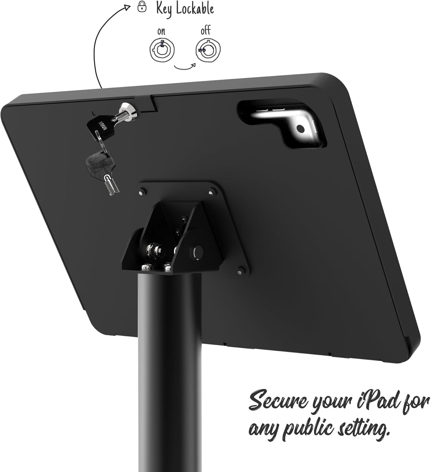 Tablet Floor Stand Compatible with 10.2" iPad 7 8 9, Rotate Lockable Metal Tablet Enclosure+Aluminum Pole+Metal Base - BSF302BT