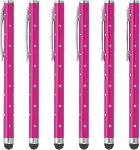 PATIKIL Stylus Pens for Touch Screens, 6 Pcs High Precision Universal Bling Stylus Crystal Metal Capacitive Pen for Touch Screen Devices Phone Tablets Laptop, Rose Red