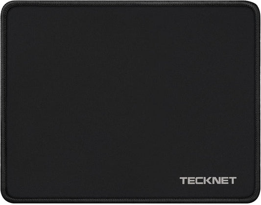 TECKNET Mouse Pad with Anti-fray Stitching, Waterproof Surface & Non-Slip Rubber Base with Stitched Edges Gaming Mouse Mat for Laptop，Compatible with Laser and Optical Mice - Black