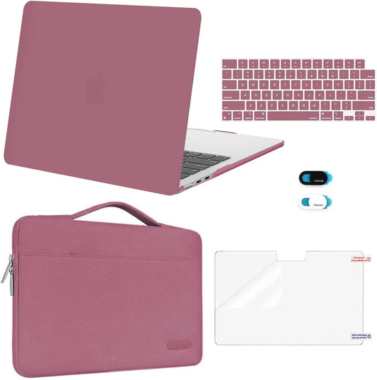 MOSISO Compatible with MacBook Air 13 inch Case 2025 2024 2023 2022 M4 A3240 M3 A3113 M2 A2681, Hard Shell&Sleeve Bag&Keyboard Skin&Webcam Cover&Screen Film for MacBook Air 13.6 inch, Dusty Rose