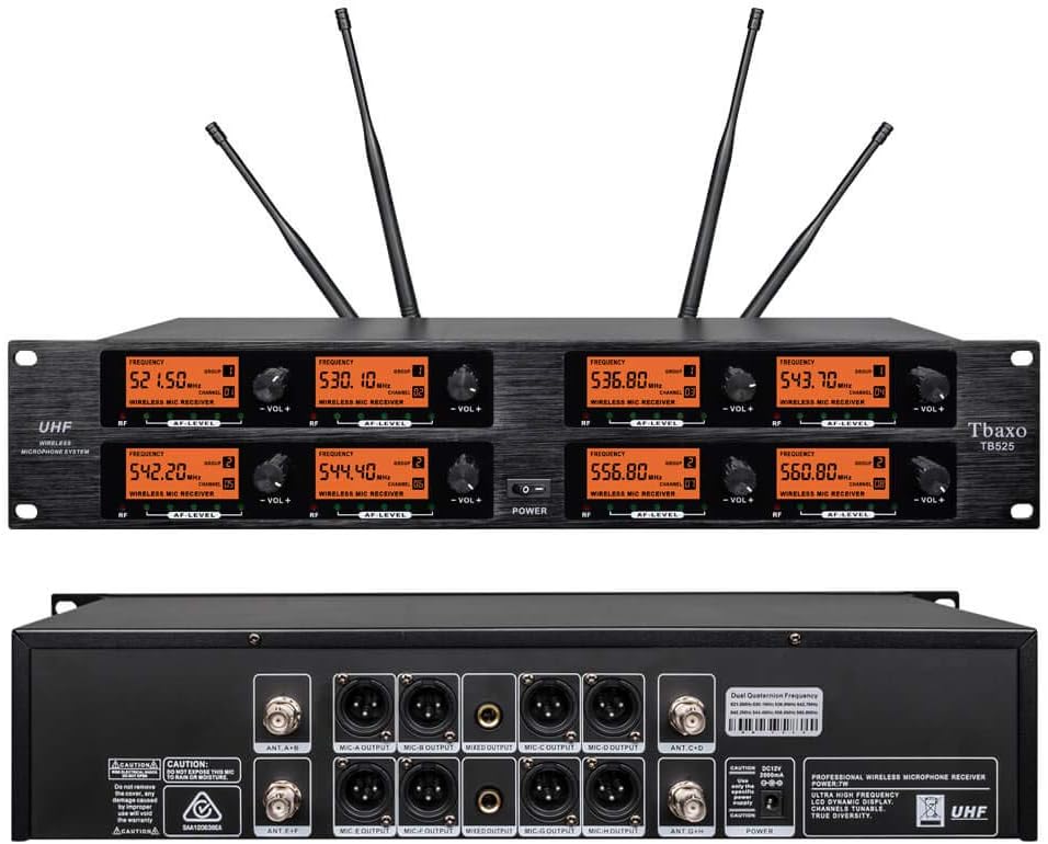 wenwen Wireless Microphone System Pro Audio 8 Channel UHF 8 Lavalier Bodypacks 8 Lapel Mic 8 Headsets for Karaoke System Meeting Church Speaking Conference Wedding Party Frequency B