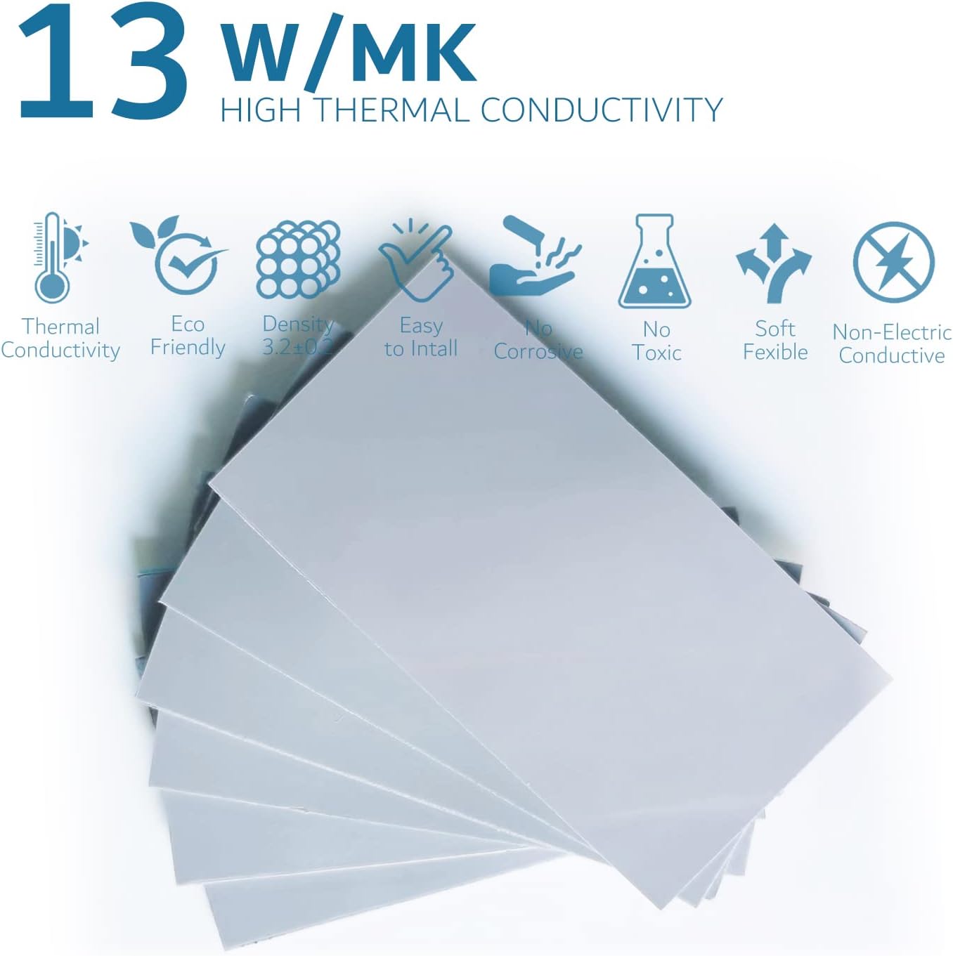 Aairhut Thermal Pad 13W/mK [0.5~3mm], 85 x 45 x 2mm Silicone Cooling Pad Non Conductive Heat Resistance Extreme Odyssey Cover with Dual Self-Adhesive Films for PC Laptop PS4/PS5/CPU/GPU/Computer