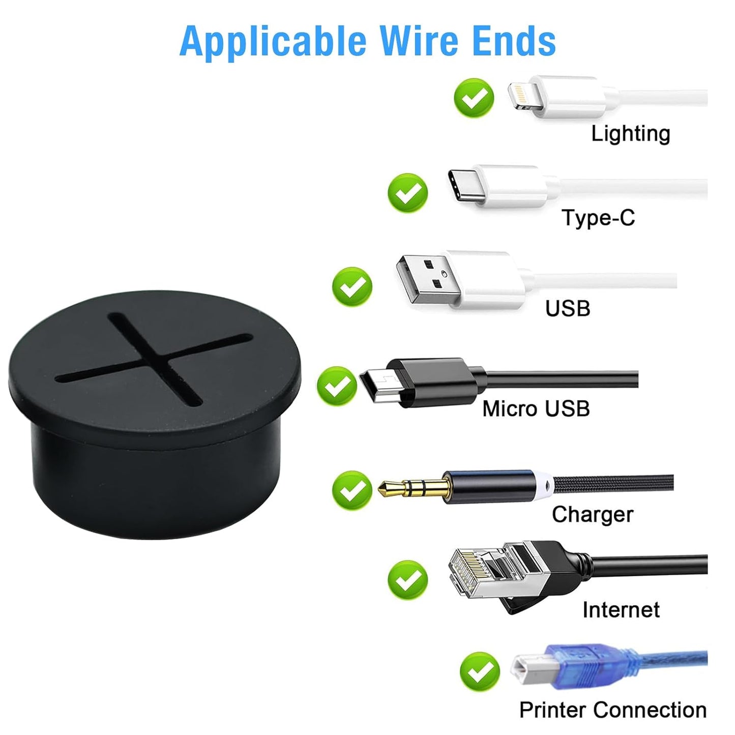 Desk Grommet, 1 in 25 mm Silicone Rubber Grommets, Black Desk Hole Cover for Cables, Flexible Wall Cord Pass Through Grommet for Office Table Computer Home Furniture Wire Organizer-15 Pcs