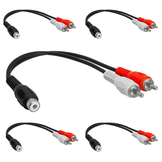 Cmple - 2 RCA Male to 1 RCA Female Stereo Audio Y-Cable, 2 Plugs to 1 Jack Y-Adapter Subwoofer Cable (5 Pack)