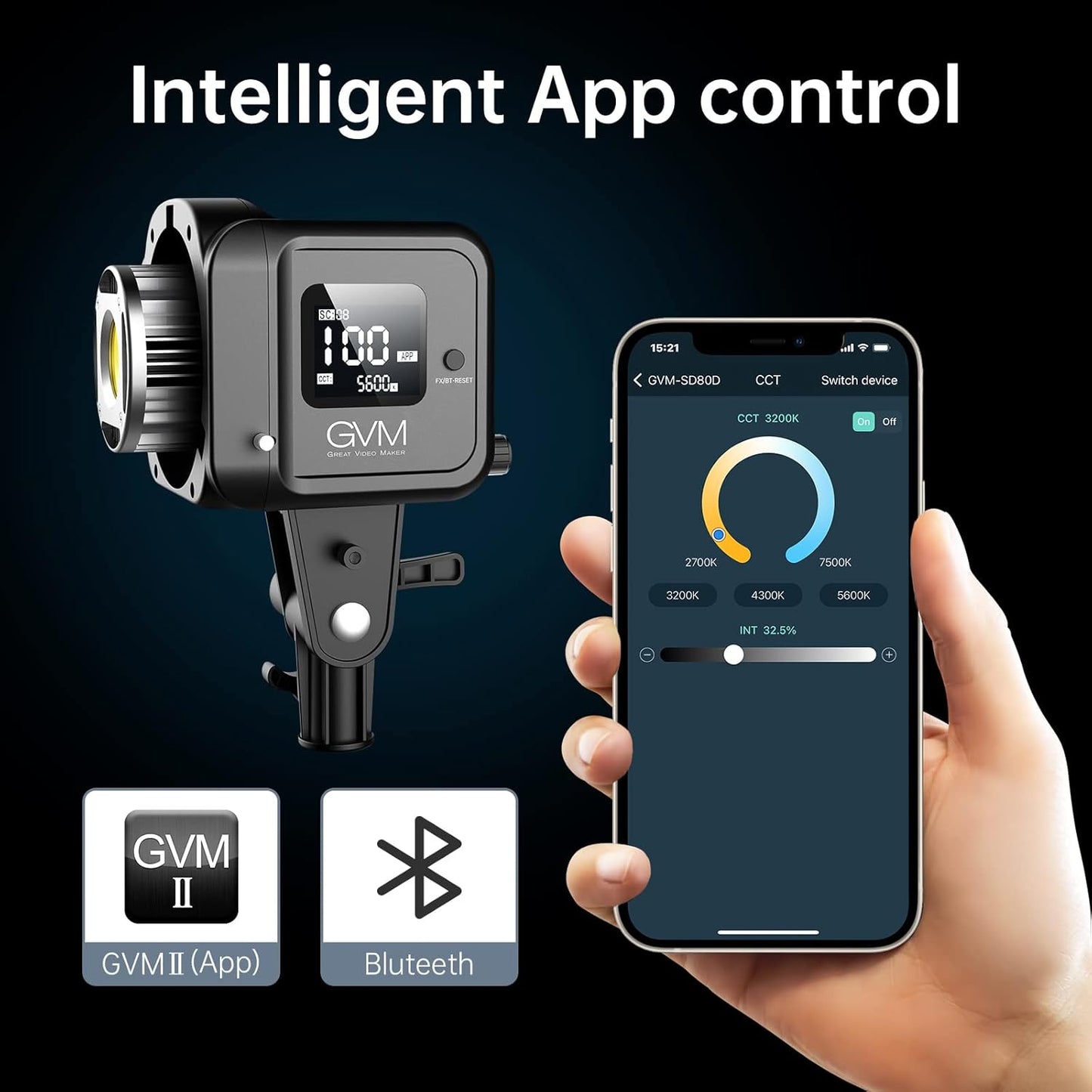 GVM SD80D 80W LED Video Light Kit with Softbox, Bowens Mount, CRI97+, 2700K-7500K Color Temperature, APP Control, and Tripod Stand for Video and Wedding Shooting