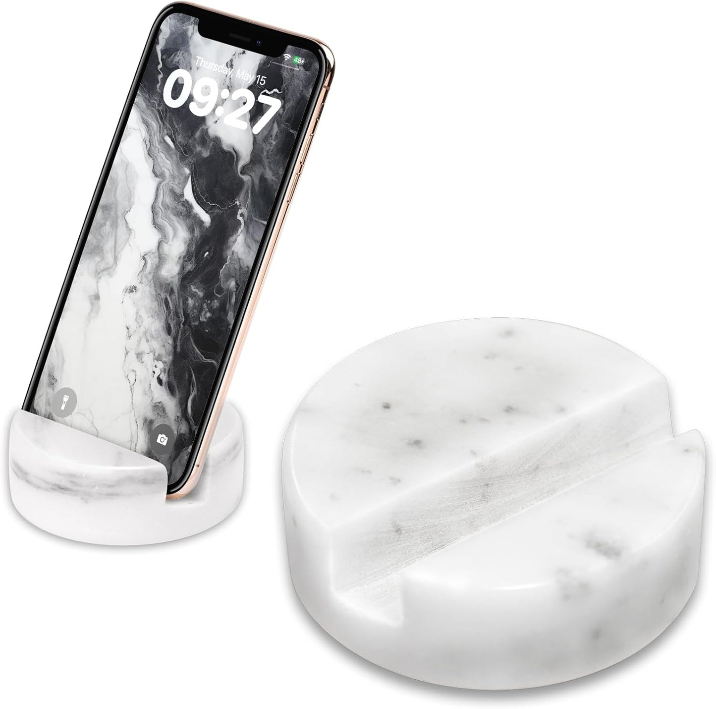 Marble Phone Stand for Desk - Cell Phone Holder for Nightstand Office Decor Compatible with iPhone 17 16 15 Pro Max iPad mini, Telephone Boho White Marble Kitchen Accessories