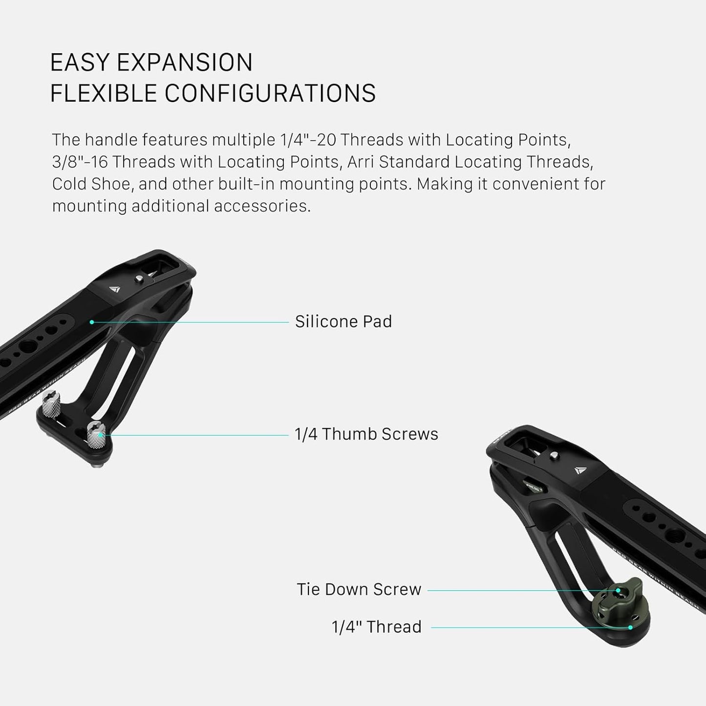 Tilta Xeno Top Handle for Filmmakers & Cameras - Titanium Gray | Aluminum Alloy and Silicone Build | Safety Release Pin | Comfortable Handling (1/4″-20 and 3/8″-16 Threads w/Locating Points)