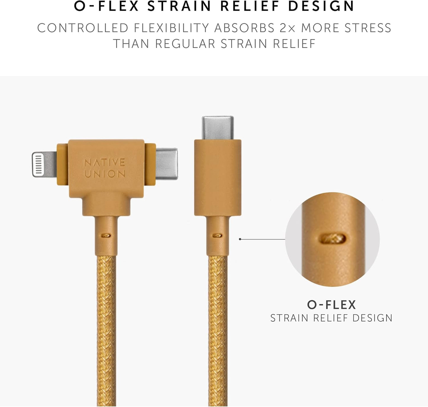 Native Union Belt Cable Duo – 5ft Ultra-Strong Braided Universal Charging Cable – Made with Recycled Materials – 2-in-1 Multi-Device MFi Certified Connectors for Lightning & Type-C Devices (Kraft)