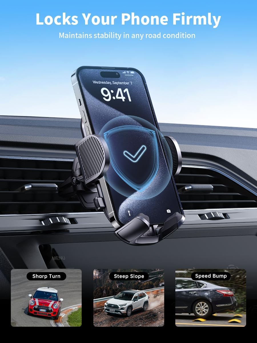 Nycetek 2025 Upgraded Car Vent Phone Mount [Military-Grade Clip] 360° Rotation, Universal Cellphone Holder Fits for iPhone 16 15 14 13 Pro Max Samsung Galaxy S24 S23 & All
