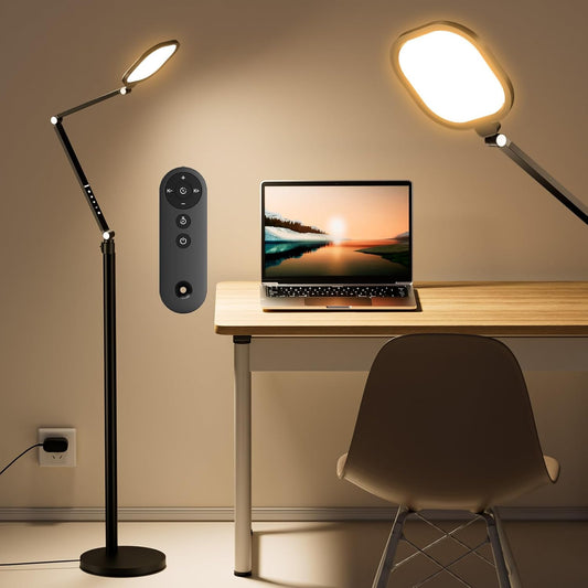 Ring Light with Stand, 15W Dimmable Zoom Lighting for Computer, Home Office, Reading, Video Calls, 66 Inches Floor Lamp with Flexible Swing Arm, AC Plug, Remote, Memory & Timer CRI >95