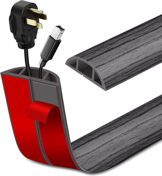 Floor Cord Cover Self Adhesive Cord Hider Floor Extension Cord Covers for Floor Power Cord Protector Cable Management Prevent Cable Trips Cable Cavity 0.51" W x 0.31" H (Deep Grey Wood, 20Ft)