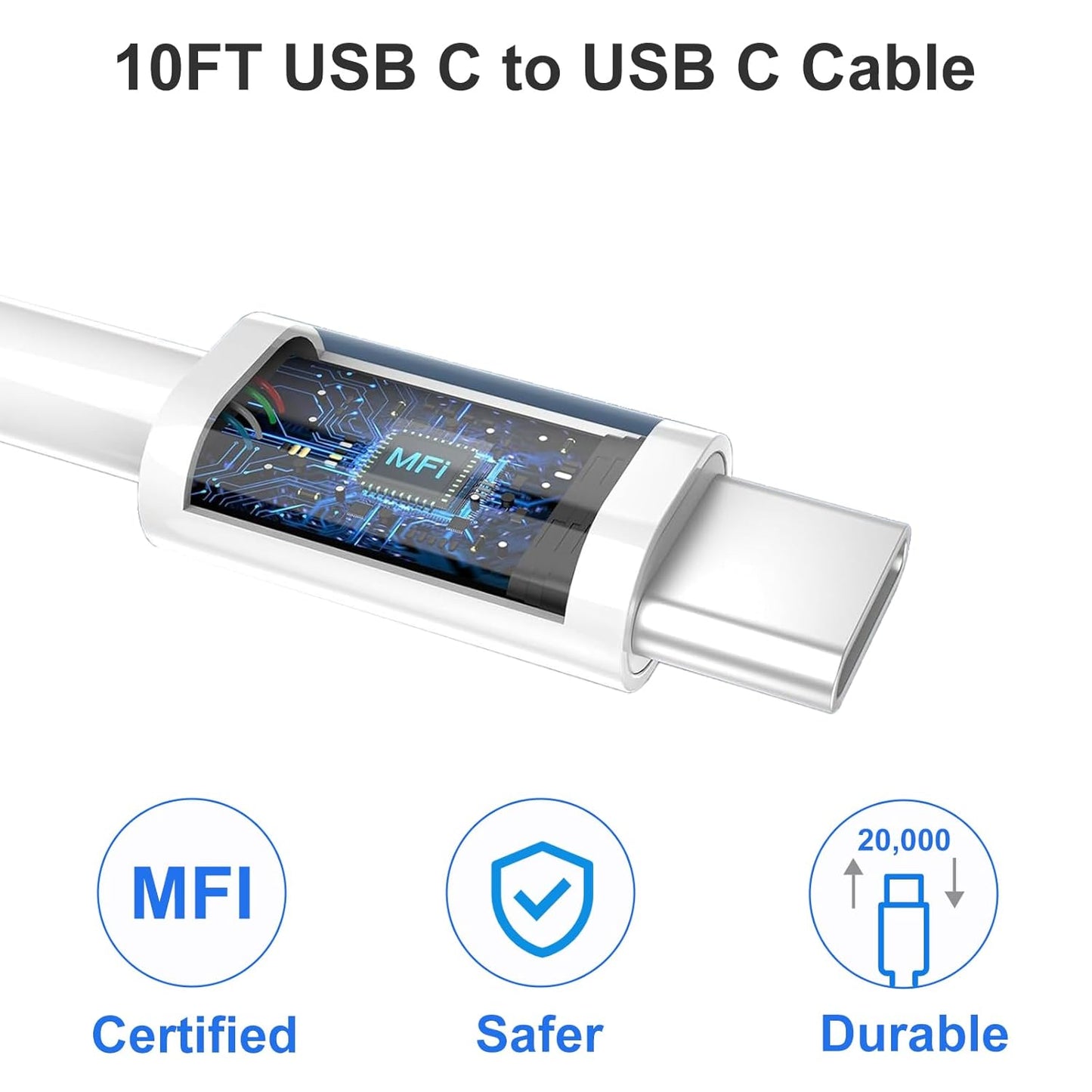 iPhone 15 Charger Fast Charging, 20W USB C Charger Block Plug Brick 10FT USB C to USBC Cable Cord Compatible with iPhone 15/15 Pro/15 Pro Max/15 Plus, iPad Pro 12.9/13/11inch,iPad Mini 6,iPad Air 4/5