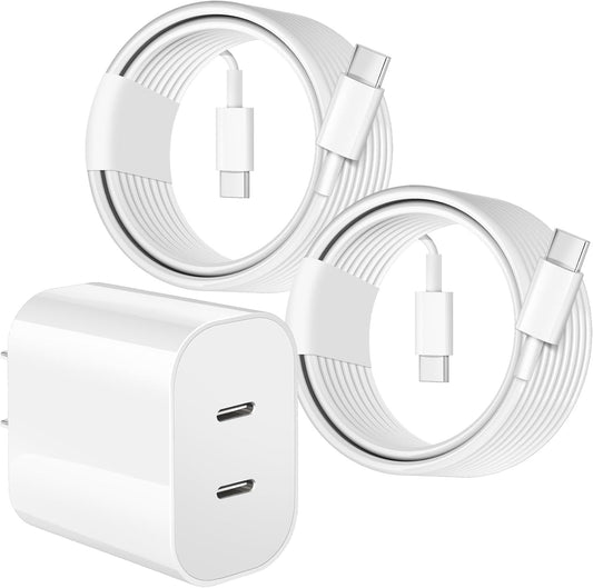 Dual Port USB C Charger for iPhone 16 15,Quick Double USBC Charger Fast Charging Block,2Pack Apple Wall Power Adapter Plug,6FT USB C to C Cable for iPhone 16 Pro/16 Pro Max/15 Pro/15 Plus,iPad Pro/Air