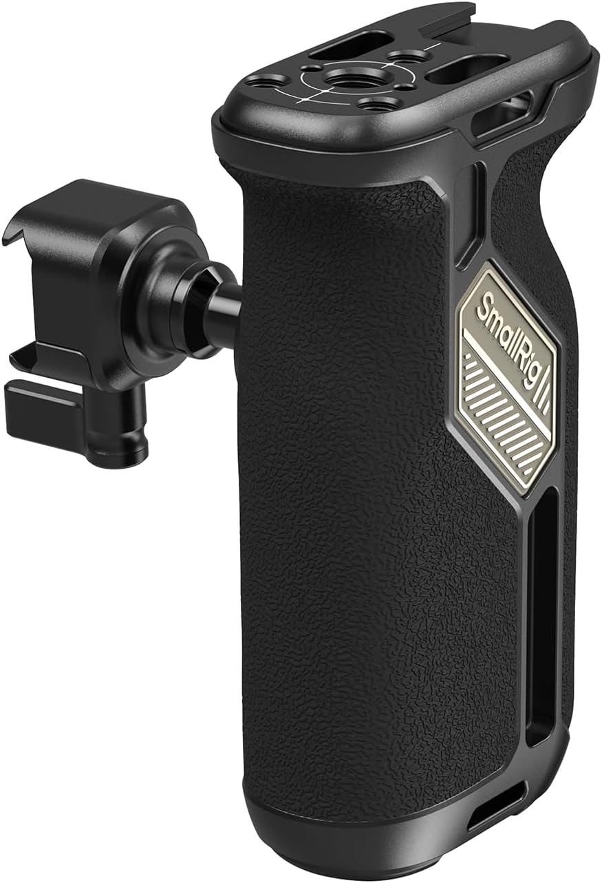 SmallRig Push-Button Rotating NATO Side Handle for Left and Right Hand, 360° Rotatable Side Handle with Anti-Slip Silicone, Camera Grip with Built-in Threaded holes, Wrist Strap Hole, Cold Shoe - 4359