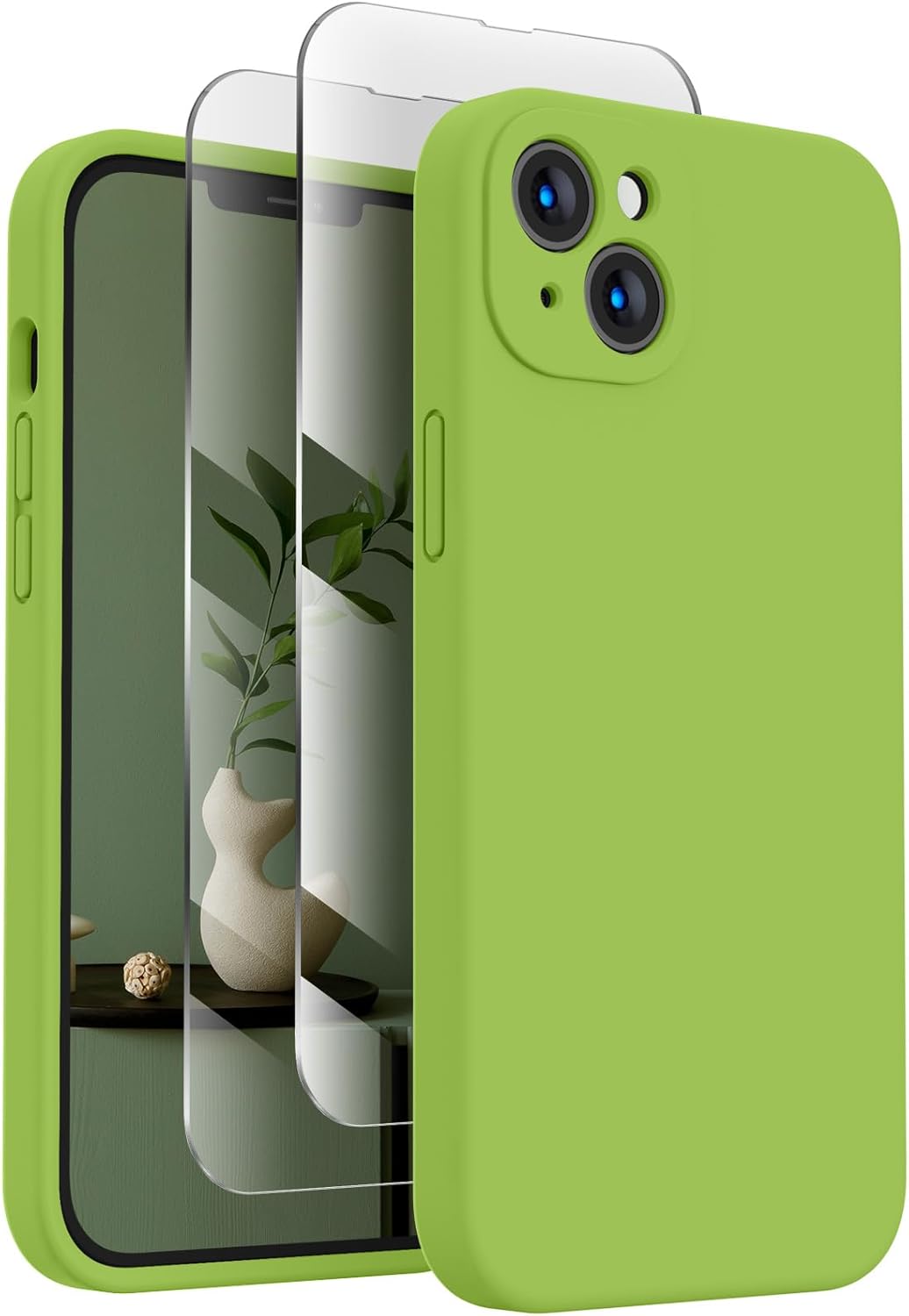 FireNova Designed for iPhone 13 Case, Silicone Upgraded [Camera Protection] Phone Case with [2 Screen Protectors], Soft Anti-Scratch Microfiber Lining Inside, 6.1 inch, Sprout Green