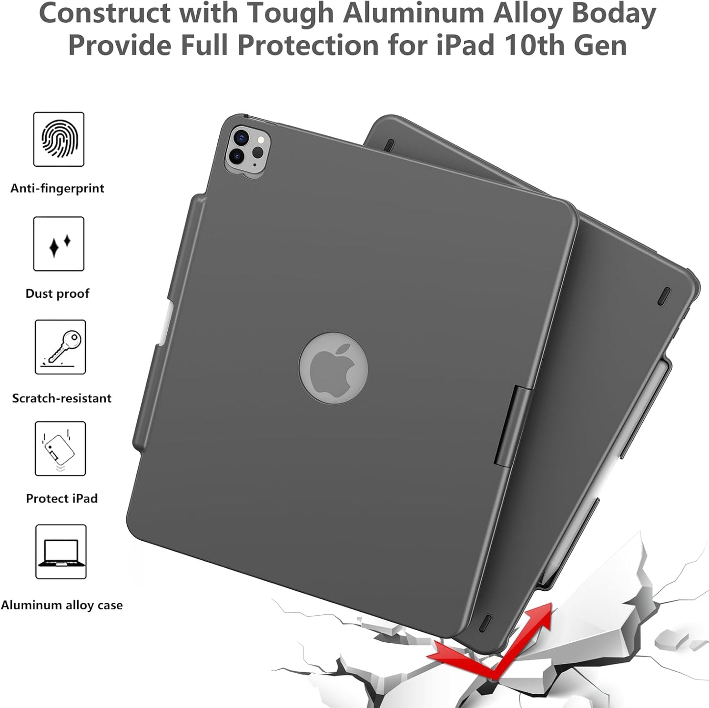 GGH Touch for iPad Keyboard Case Air 13 (M3 2025 / M2 2024) &12.9 iPad Pro (6th,5th,4th, 3rd Gen),360° Rotatable Protective Cover Multi-Touch Trackpad Keyboard Case with Pencil Holder - Grey