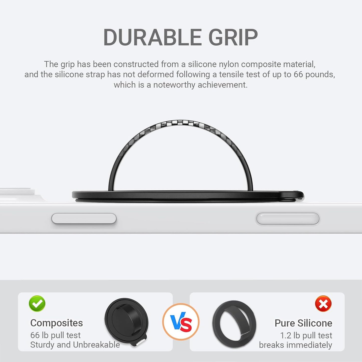 Grat 3 Upgraded Magnetic Phone Grip Stand, 360° Rotatable Silicone Strap Phone Loop Holder, Detachable Ring Kickstand Compatible with Magsafe iPhone 16 15 14 13 12 Pro/max, Black