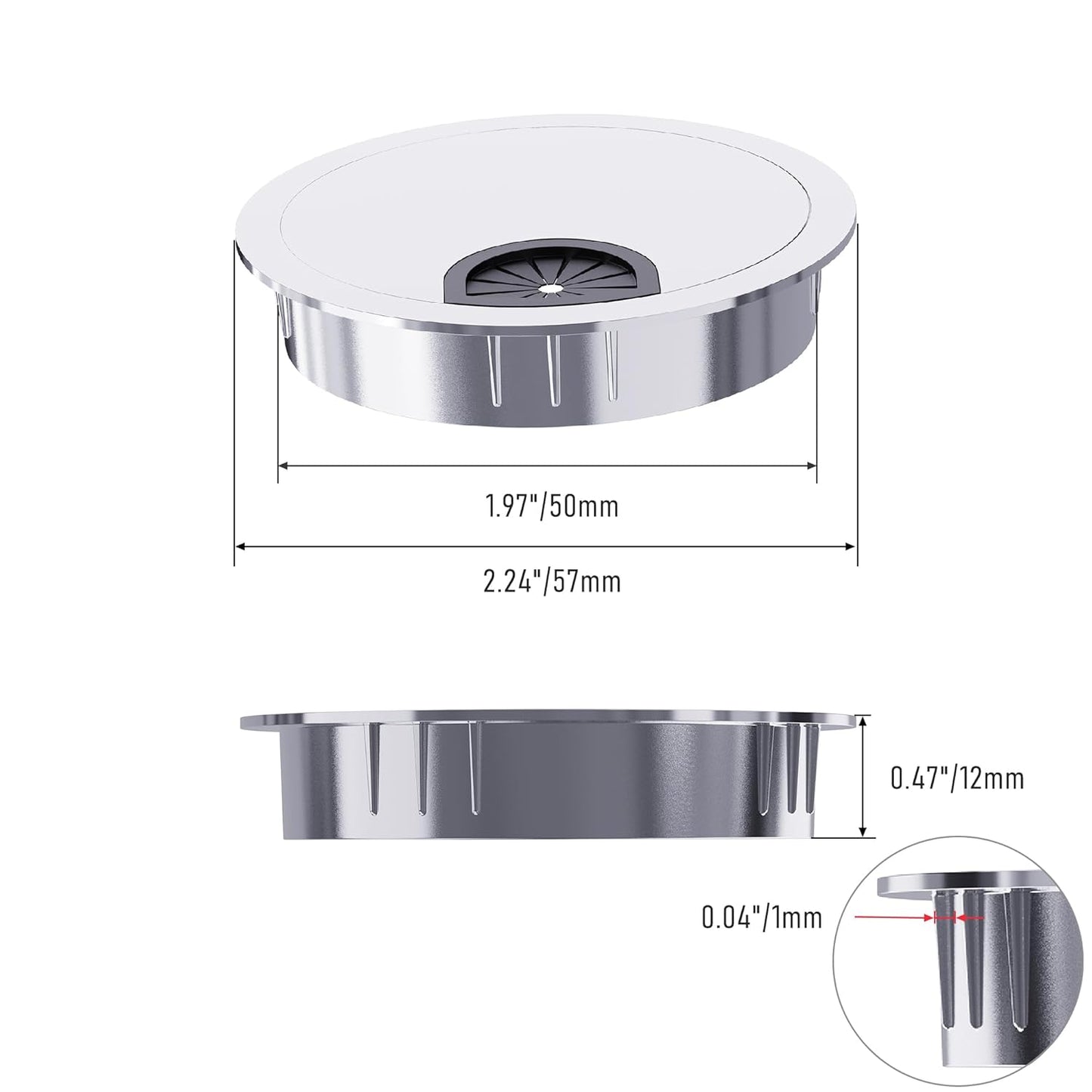 Desk Grommet 2 Inch 50mm, Zinc Alloy Computer Desk Wire Hole Cover, Office Desktop Cord Cable Hole Metal Ring, Bright Silver