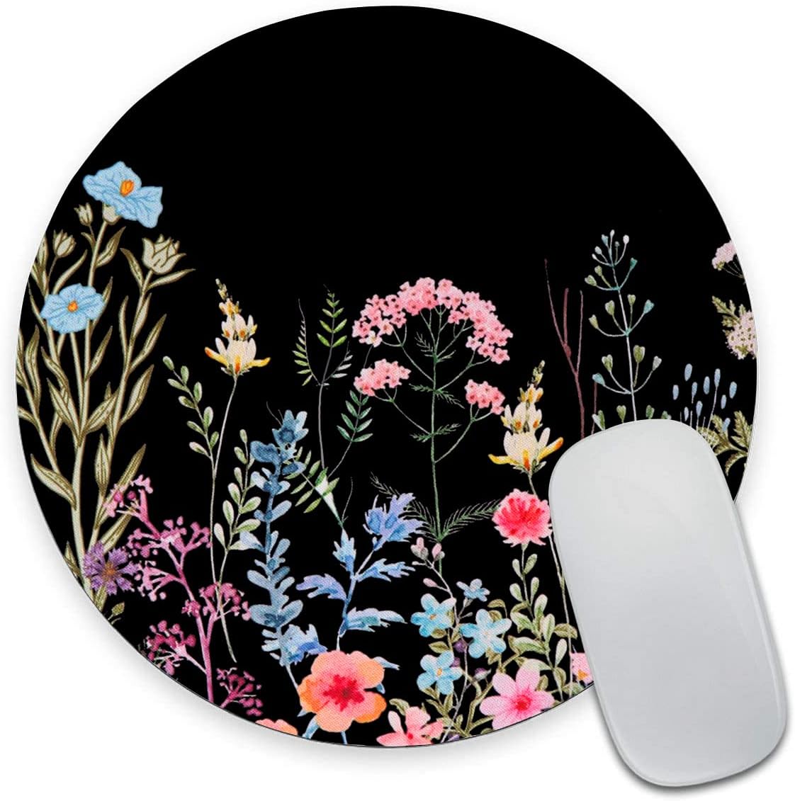 Floral Mouse Pad: Non-Slip Rubber Base & Comfortable Lycra Cloth - Cute Mouse Pad for Women, Round Waterproof for Computer, Laptop, Office, Home