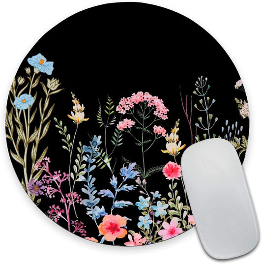 Floral Mouse Pad: Non-Slip Rubber Base & Comfortable Lycra Cloth - Cute Mouse Pad for Women, Round Waterproof for Computer, Laptop, Office, Home