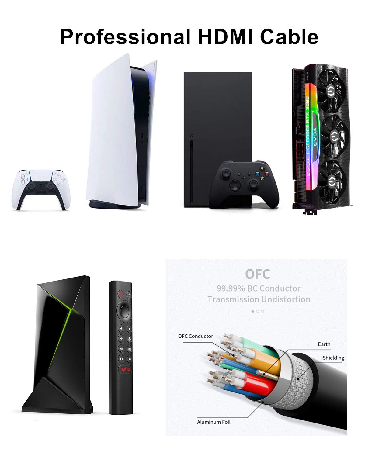 10K 8K 4K HDMI Cable 48Gbps 3.3 FT, Certified Ultra High Speed HDMI® Cable 4K 240Hz 144Hz 120Hz 8K60Hz 0.01ms HDR10+ eARC HDCP2.3 Netflix Roku TV PC Monitor Projector PS5 Xbox