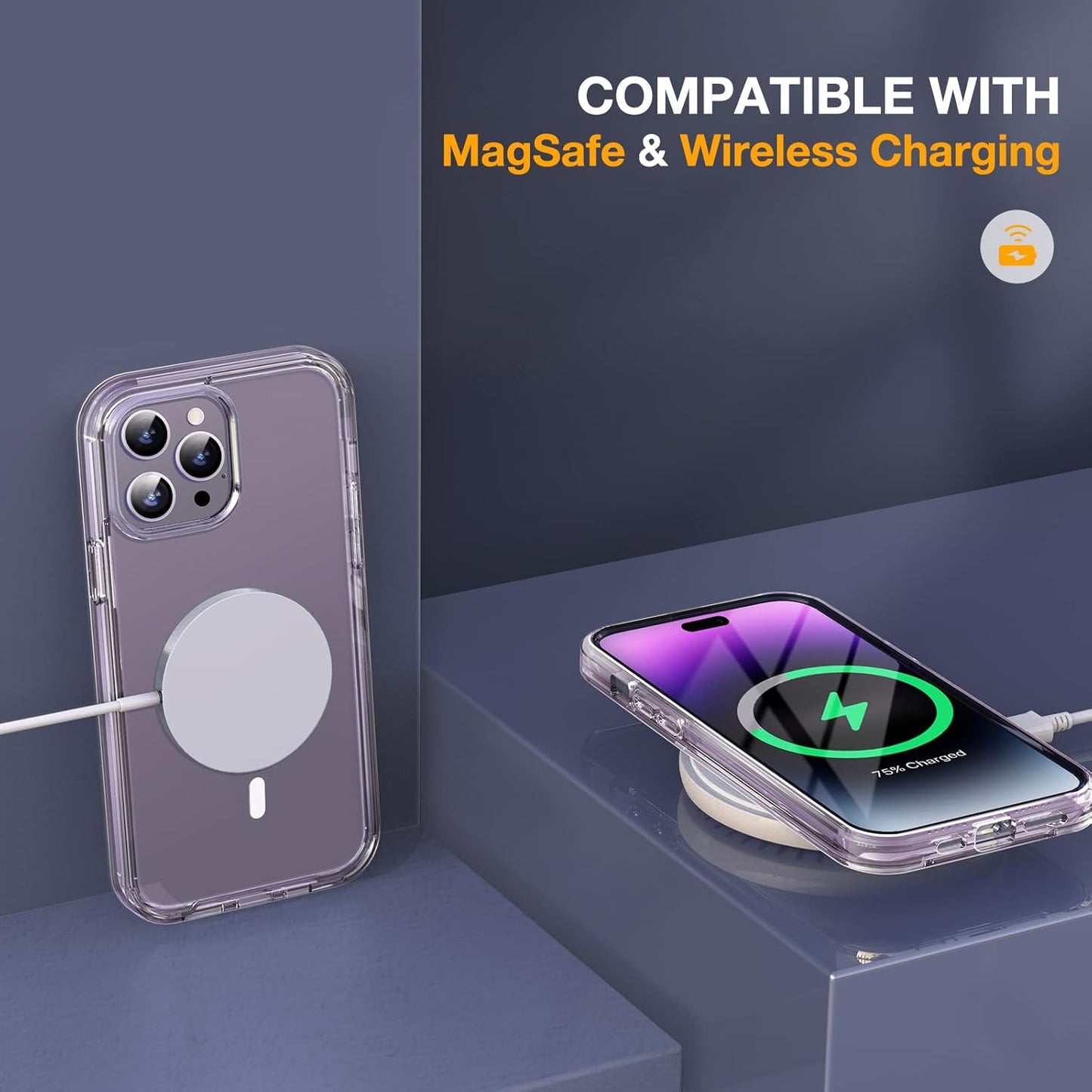 Miracase Magnetic for iPhone 14 Pro Case 6.1 inch, (Compatible with MagSafe) Upgrade Full-Body Clear Phone Bumper Case with Built-in 9H Tempered Glass Screen Protector, Magnetic Clear