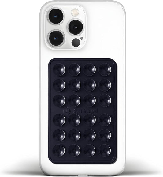 Anteel Medium-Sized Silicone Suction Phone Case Adhesive Mount, Enhanced Suction Power and Upgraded Thickened Sticky Phone Grip, Durable, Hands-Free Sticky Phone Holder, 2.28"x3.46" (Black)