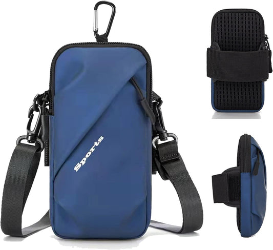 Phone Holder Arm Bands, Small Crossbody Shoulder Holsters Bag with Arm Band, Fits iPhone and All Cell Phones, Use for Running, Walking, Hiking & Biking (Plus Size,Blue)