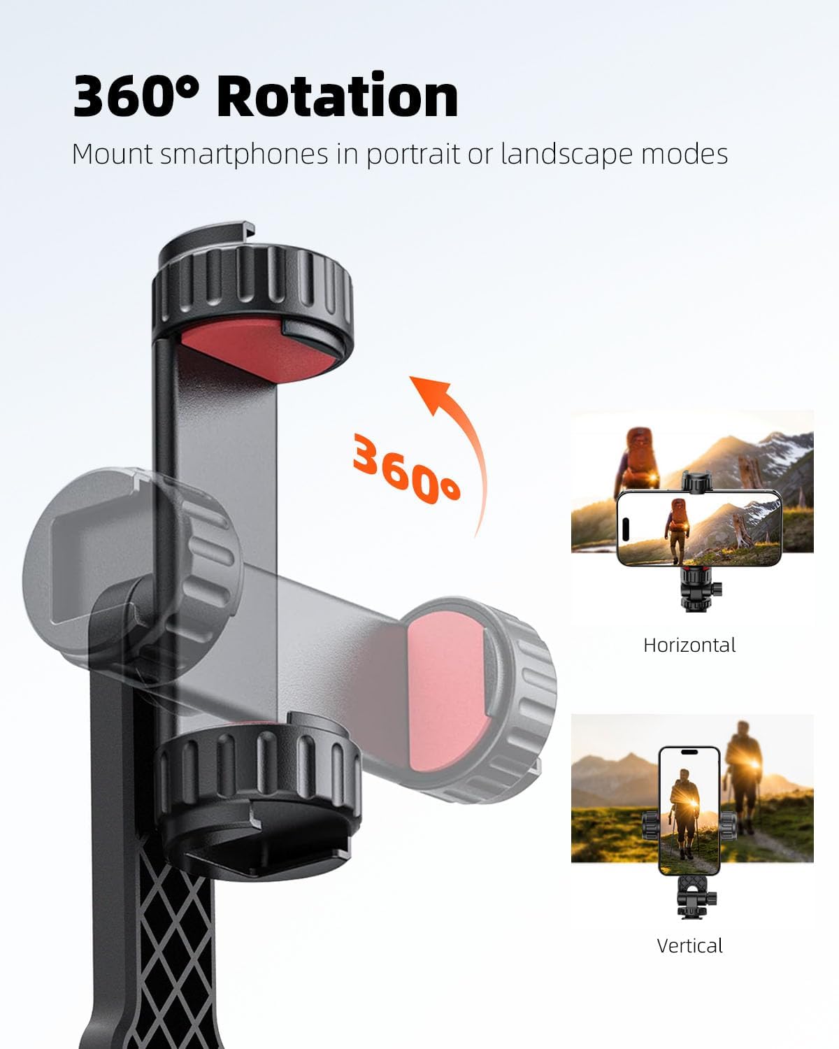 Phone Tripod Mount, Universal Cell Phone Mount for Tripod with 2 Cold Shoe & 1/4" Standard Screw, 360° Rotates & 180° Tilts Adjustable Phone Holder Adapter for Mobile & Camera Photography