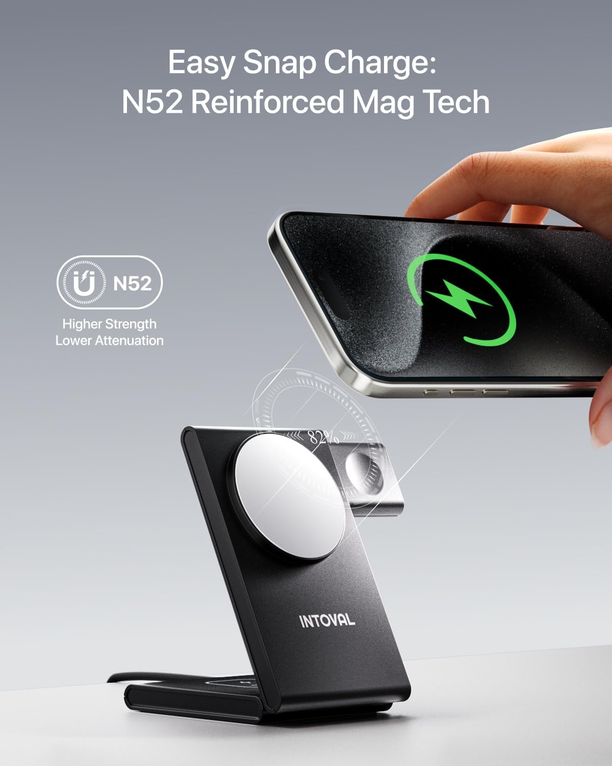 Intoval 3-in-1 Magnetic Charging Station, Travel Foldable Charging Dock for Magsafe iPhone 16 to 12(Plus/Pro/Pro Max), Apple Watch and AirPods, Desk and Bedside Trio Magnetic Stand (M5,Black)