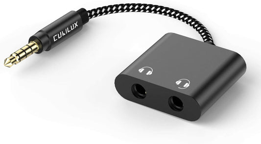 Cubilux 3.5mm to Double Audio Jack Headphone Sharing Splitter Compatible with MacBook iPad iPod, Smartphone, Computer, Laptop, Tablet, MP3, 2-Way 3.5 mm Earphone Ports Adapter, Dual Headsets Connector