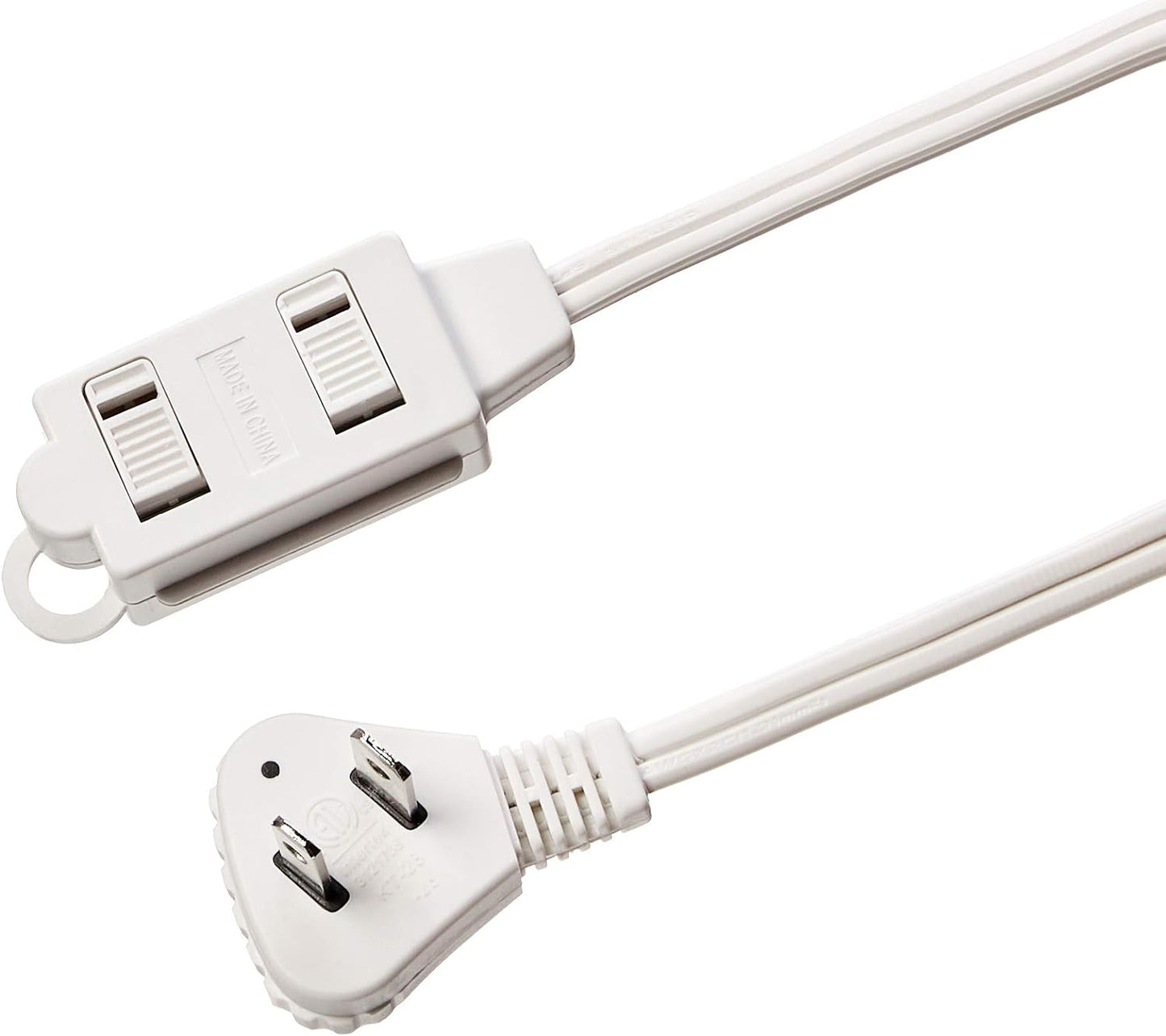 Amazon Basics Extension Cord with Multiple Outlets, 3 ft 2-Prong Indoor Power Strip, Flat Plug, 13 Amps, 1625 Watts, 125 VAC, White, 2-Pack