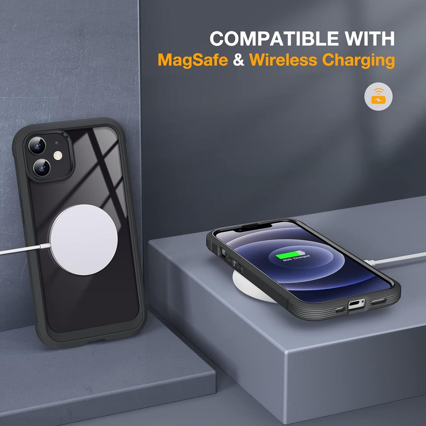 Miracase Glass Series for iPhone 12/12 Pro Case 6.1 inch, Upgraded Full-Body Rugged Phone Bumper Case Cover with Built-in 9H Tempered Glass Screen Protector and Camera Protector, Black