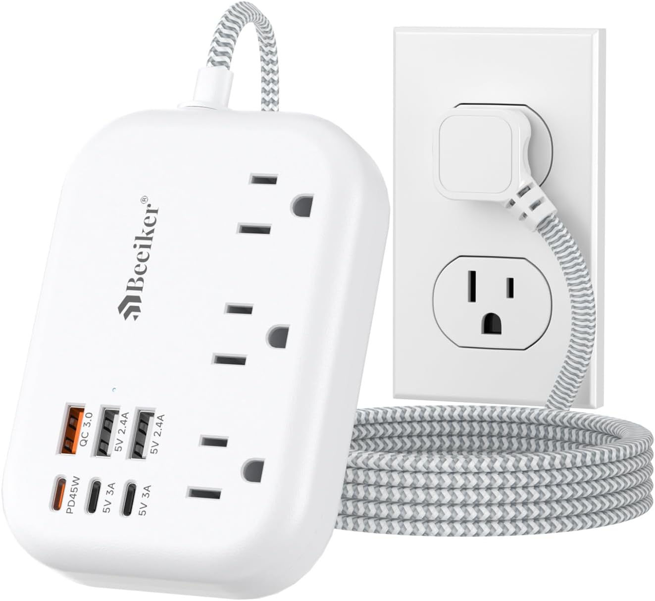 PD45W USB C Travel Power Strip, Cruise Power Strip with 6 USB(3 USB C) Ports and 3 Outlets, 5Ft Flat Plug Braided Extension Cord, 45W Fast Charging Station for MacBook Laptops iPad Pro iPhone Samsung