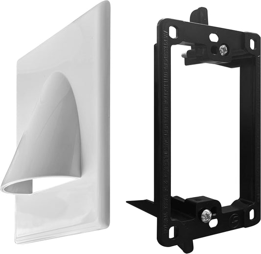 BestMounts - 1 Pack In Wall Cable Management 1-Gang Screw Less Low Voltage Cable Plate with Mounting Bracket ETL Listed (Outer Nose)